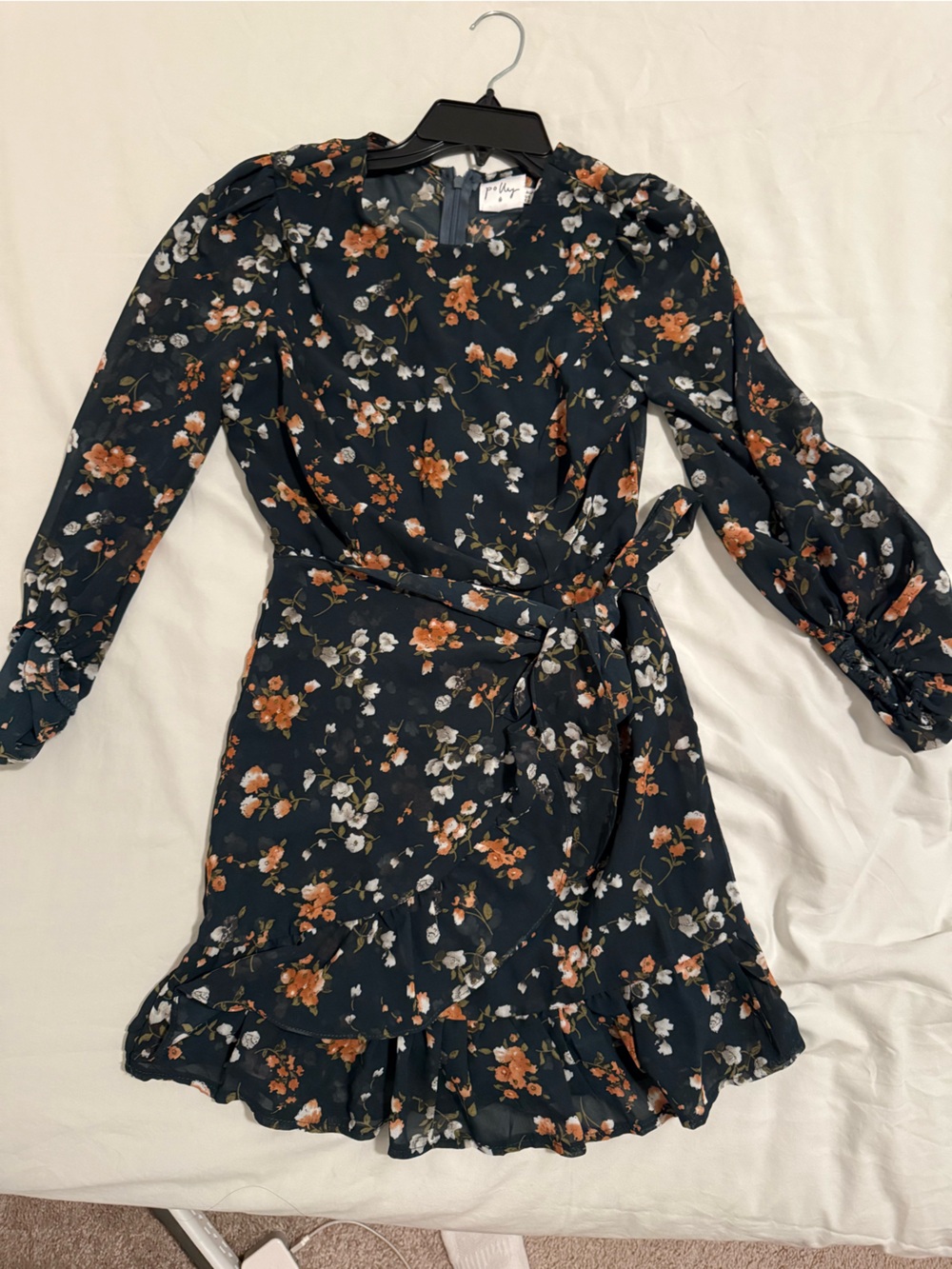 Princess Polly Green Floral Long-Sleeve Tie Waist Dress